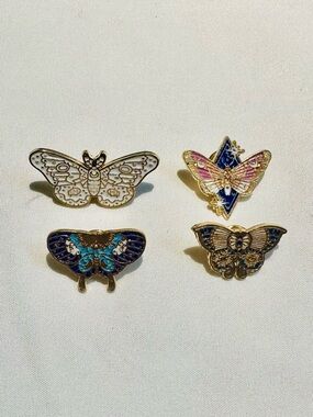Vintage Butterfly Enamel Pin Bundle Antique Gold Celestial Pins Set of 4